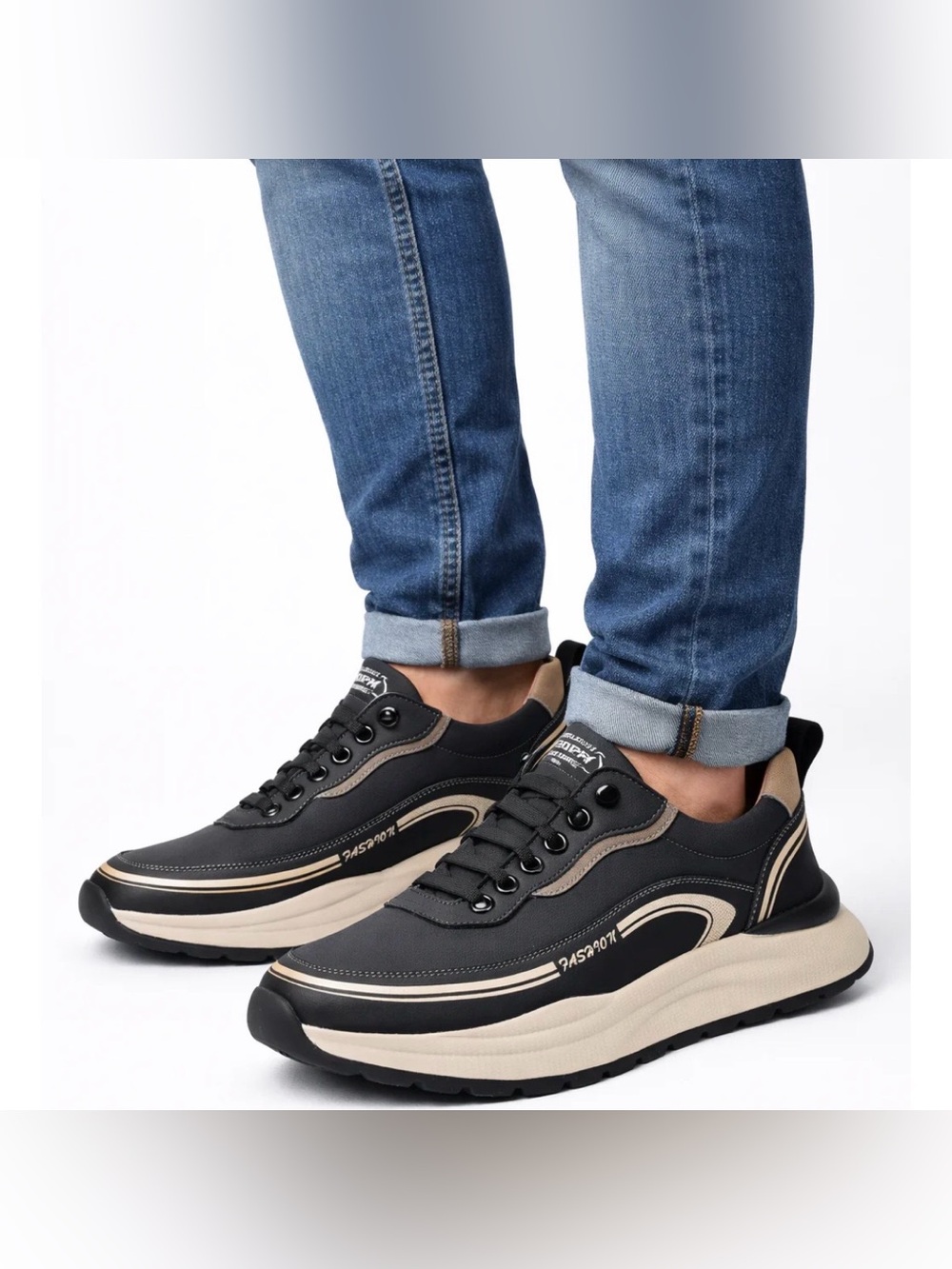 Men's Lace-Up Sneakers Structured & Layered Anti-Slip Sole Size 46 Comfortable
